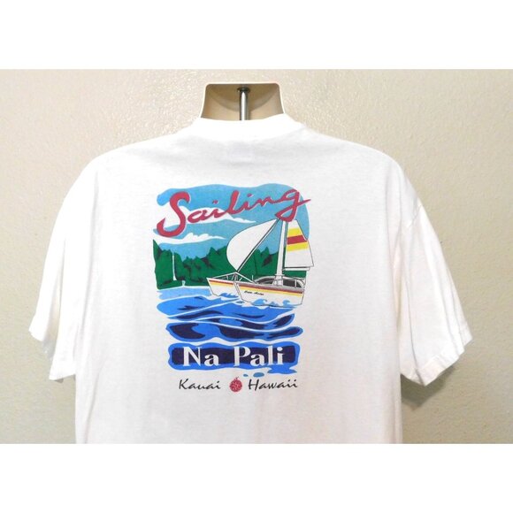 Capt. Andy Sailing Adventures Kauai Tee XL White Na Pali Hawaii Graphics Hanes - Picture 5 of 7